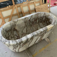 Baignoire autoportante en marbre italien de luxe, design Calacatta Viola, pour hôtels et villas modernes, avec accessoire de vidange inclus