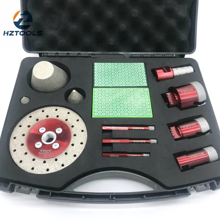 Tegelgereedschap Set Tegel Tiler Tools Set Diamant Snijden Schijf Boor Bits Handpads Afschuinen Vinger Bits Kit In Draagbare Doos