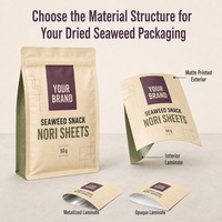 Sachet à fond plat imprimé sur mesure avec fermeture éclair pour feuilles de nori, algues séchées et emballage de détail à marque privée