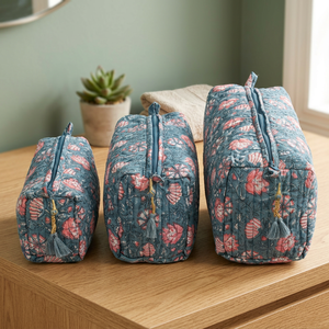 Handmade Vintage Floral Cotton Quilted Cosmetic Bags Tassel Zipper Closure Multi-Function Travel Pouches Eco Friendly - Product Image 1