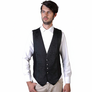 Gilet de marié noir à motif châle, sans doublure, sans poche - Product Image 2