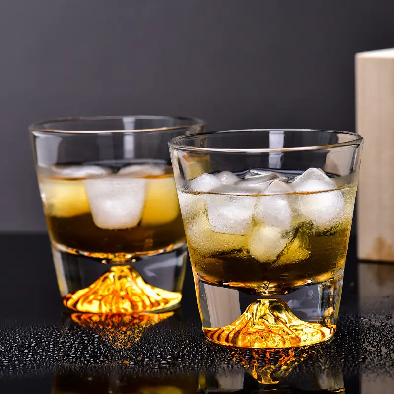 Japanese Kungfu Handmade Mount Fuji Iceberg Shaped Thick Bottom Crystal Glass Whisky Glass Cups