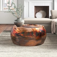 Mesa de centro redonda de metal azul tostado para sala de estar Mesas de centro únicas para muebles de sala de estar con acento
