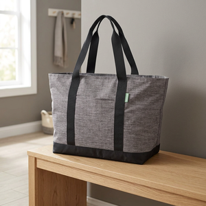 Sac fourre-tout en toile grise avec fermeture éclair, poignées noires, écologique, résistant à l'eau, toutes saisons, grand format, décontracté, fournisseur du Bengale occidental - Product Image 4