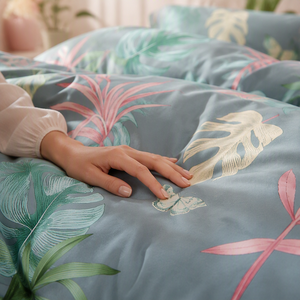 Juego de Ropa de Cama de Algodón Tropical Paradise de Polonia, Color Azul Salvia, Funda de Edredón Monstera para B&B, Envío Directo desde la UE, 3 Piezas - Product Image 4