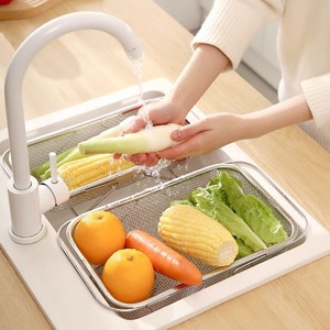 Telescopic <b>Stainless</b> <b>Steel</b> Drain Basket <b>Sink</b> Storage Rack Kitchen Dish Vegetable Washing Colander Holder - Product Image 5