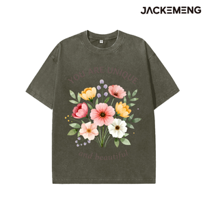 เสื้อยืดพิมพ์ลายตัวอักษรสีเทาพร้อมลายดอกไม้สีเหลืองอมชมพูขนาดใหญ่ สไตล์คันทรีลำลอง ขายส่งจากสหรัฐอเมริกา - Product Image 3