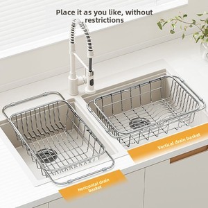 <span class=keywords><strong>Passoire</strong></span> pliable <span class=keywords><strong>en</strong></span> acier inoxydable pour évier avec patins antidérapants, passoires rectangulaires extensibles pour la cuisine - Product Image 4