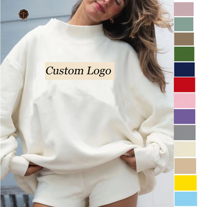 Pull en <span class=keywords><strong>coton</strong></span> à col montant TTCustom, lourd, brodé, en molleton doux, col roulé, col rond, surdimensionné, pour femmes - Product Image 1