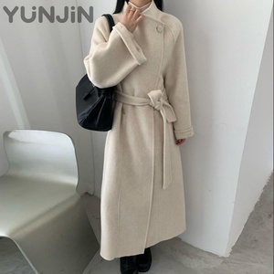 Nuovo Cappotto Lungo <span class=keywords><strong>in</strong></span> <span class=keywords><strong>Lana</strong></span> a Doppia Faccia per Donna, Design Casual con Cintura, Soprabito Autunno-Inverno Caldo per Ufficio - Product Image 1