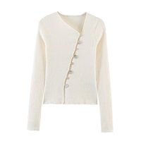 SHENZHU Vêtements pour femmes Nouvelle Collection Printemps 2026 : Cardigan en maille asymétrique boutonné, élégant, simple et délicat 4938019