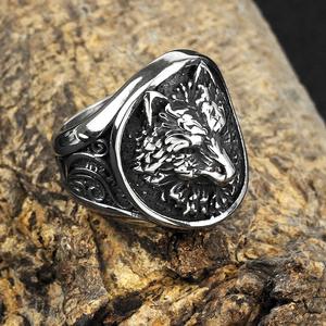 Men's Stainless Steel Viking <b>Wolf</b> Head <b>Ring</b> Hip Hop Style Animal Shape Gift Jewelry - Product Image 1