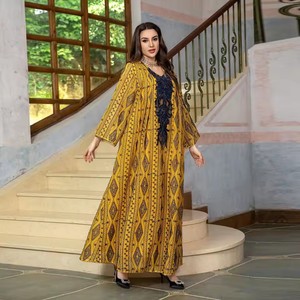 Robe de soirée musulmane noble, élégante et tendance pour femmes, à manches longues, <span class=keywords><strong>en</strong></span> <span class=keywords><strong>maille</strong></span> à volants avec motif floral, longue robe de soirée - Product Image 6