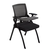 Chaise de formation en maille avec structure en acier, pliable, empilable, accoudoir rotatif, tablette d'écriture intégrée, pour bureau moderne