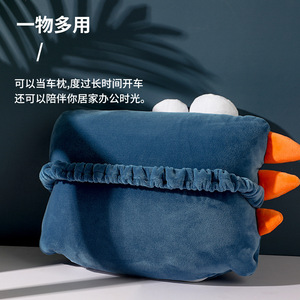 Oreiller en forme de U pour le cou, motif dinosaure de dessin animé, bleu marine, en polyester, portable, pour voiture et avion - Product Image 3