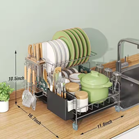Égouttoir à vaisselle de comptoir en acier inoxydable 304 à deux couches grand porte-ustensiles de cuisine Double séchage de la vaisselle pour les étagères de rangement à la maison