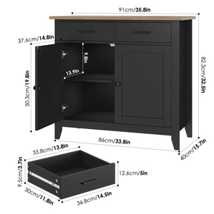Wood Cabinets with 2 Drawers & Doors <b>Sideboard</b> Buffet Cabinet With <b>Storage</b> Coffee Bar for Living Room - Product Image 5