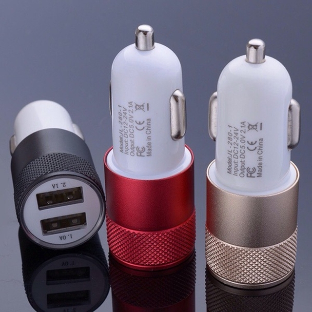 Cheap Mini Dual 5V 1A USB Car Charger Alloy Dual 2 Port  Travel Car Charger