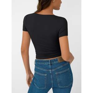 2025 2025 T-shirts d'été de compression de base pour femmes à manches courtes col bateau hauts sortants Y2K vêtements de base - Product Image 5