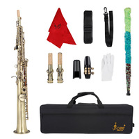 Professional Abalone Shell Buckle Straight Tube Soprano Saxophone Accessory Set Brass Head BB Tone