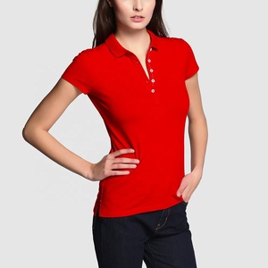 เสื้อโปโลผู้หญิงสีแดงแขนสั้น ผ้าฝ้าย 100% สีพื้น สไตล์ลำลอง ทรงพอดีตัว รับสกรีนโลโก้ เสื้อโปโลผู้หญิงรุ่นใหม่ - Product Image 1