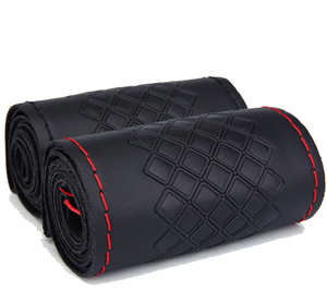 Cubierta protectora para <span class=keywords><strong>volante</strong></span> de piel de cuero colorido, cubierta de dirección <span class=keywords><strong>parasol</strong></span> para todos los deportes de coche, bolsa de Pvc Universal, costura a mano - Product Image 6