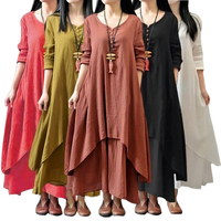 Robe longue maxi élégante en coton et lin pour femmes, été automne, écologique, unie, ample, grande taille