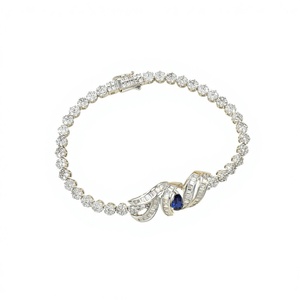 Parure de collier de luxe en argent 925 avec saphir de laboratoire, design multicouche à pampilles, entièrement sertie de diamants, accessoire haut de gamme pour robe de soirée - Product Image 4