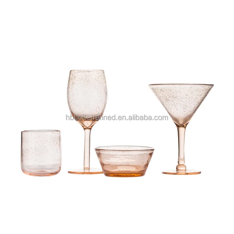 Wholesale pink bubble handmade drinking jug cup champagne goblet water glasses tumbler wine glass home decoration BR