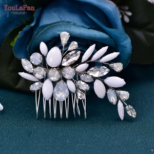 YouLaPan – accessoire de cheveux exquis fait à la main avec feuilles et strass, peigne latéral en cristal doux <span class=keywords><strong>pour</strong></span> mariée, adapté aux mariages en plein air HP37 - Product Image 3