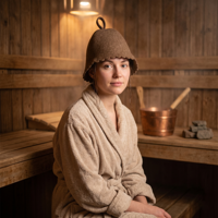 Chapeau de sauna personnalisé en feutre de laine, forme cloche, chapeau de banya, OEM ODM, ourlet festonné, boucle de suspension, pour spa et hammam