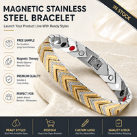 Bracelet de thérapie magnétique en acier inoxydable avec maillons de chaîne fléchés bicolores et inserts énergétiques pour le soulagement de la douleur arthritique – Vente en gros