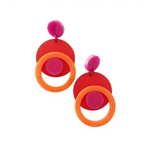 Pendientes de Aro Geométricos Hechos a Mano de Acrílico y Resina, Diseño Elegante, Modernos para Mujer, en Rojo, Naranja y Rosa, Joyería de Fiesta, a la Moda - Product Image 1