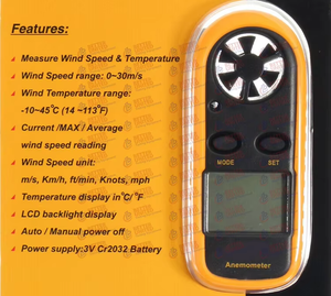 Anemometer Tragbares Thermometer Windgeschwindigkeitsmessgerät Windmesser 30m/s LCD Anemometro Digitales Handanemometer - Product Image 6