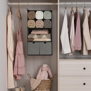 Hanging Closet Organizer With Drawers 33x15x85cm Foldable Fabric Storage For Bedroom Clothing - Product Image 2