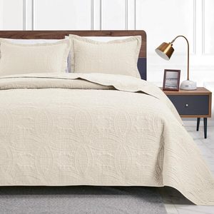 Factory King Size Modern Style Coin Pattern <strong>Beige</strong> Coverlet <strong>Bedspreads</strong> for All Season 106"x96" - Product Image 2