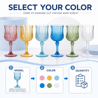 Gobelet à vin en plastique PS Diamond Vintage 220 ml, verres à pied colorés pour fêtes