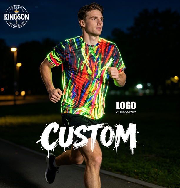 Custom High Quality Men's Reflective T-shirts Night SportswearTee Quick Dry Fluorescent Printing T-shirt Running Jersey Shirts
