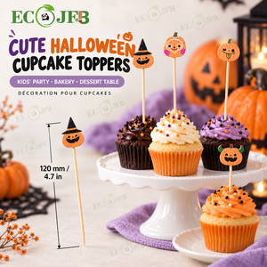 Piques alimentaires en bambou d'Halloween de 4,7 pouces avec de jolis personnages de citrouille et de hibou pour les fêtes d'enfants, les anniversaires, la vente en gros, la personnalisation OEM, l'approvisionnement B2B - Product Image 2