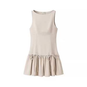 Nouvelle jupe courte plissée pour femmes Mode d'été Col rond Sans manches Jupe courte à nœud - Product Image 5