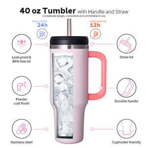 Taza a prueba de fugas con diseño de patente Everich, vaso de viaje de acero inoxidable con tapa giratoria de 40oz con asa y pajita - Product Image 3