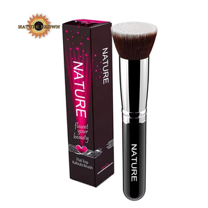 <span class=keywords><strong>Pinceau</strong></span> de bronzage pour cheveux synthétiques manche en bois végétalien noir avec logo personnalisé <span class=keywords><strong>Pinceau</strong></span> de maquillage unique Fond de teint Kabuki Pinceaux de maquillage à dessus plat - Product Image 3