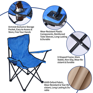 כיסא גינה מתקפל מודרני עם מסגרת פלדת פחמן וברזל, בד אוקספורד עמיד לשימוש בחוף הים ובגינה - Product Image 2