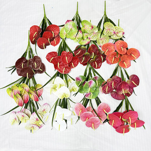 Usine de fleurs artificielles Meiyu Craft, Anthurium rouge simulé, fleurs artificielles en soie, impression 3D, décoration de la maison, accessoires de mariage - Product Image 4