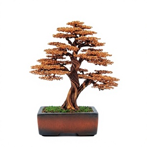 Handgefertigte Metall-Draht Ahorn Bonsai-Baum Skulptur mit Kupferfarbenen Blättern Porzellan-Topf Langlebige Heim- und Bürodekoration Firmengeschenke - Product Image 1