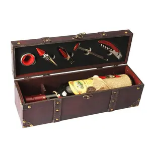 Venta caliente de madera antiguo de regalo de botella de vino de embalaje caja de regalo individual caja de vino para