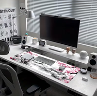 Fleurs de cerisier de style japonais et montagne Tapis de souris Fuji, tapis de bureau étendu, souris et clavier sans fil ; Bords lisses