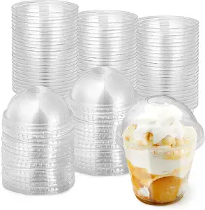डिस्पोजेबल प्लास्टिक कप पारदर्शी 92-9 औंस प्लास्टिक साफ मिठाई कस्टम लोगो मुद्रित आइसक्रीम दही कप फ्लैट गुंबद ढक्कन के साथ मुद्रित