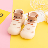 Chaussons-chaussettes tricotés pour bébé, respirants, beiges, à motif patte de chien, avec oreilles 3D, semelle souple antidérapante en TPE, vente en gros disponible