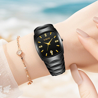 Montre élégante pour femme LIGE LG89187 en céramique noire carrée avec diamants, montre à quartz de luxe, cadeau pour femme, boîte de montre personnalisée OEM